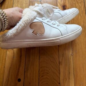 Kate Spade White Fur-Trimmed Sneakers